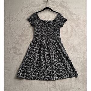 Roxy Smocked Off The Shoulder Lace Up Floral Mini Dress Size XL Cottage Skater
